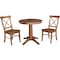 International Concepts Round 30 in Rd Top Pedestal Table, 2 X-Back Chairs, Distressed Oak, 30 in W, 30 in L, 29.9 in H, Wood K42-30RT-27B-C613-2 - alternate 1